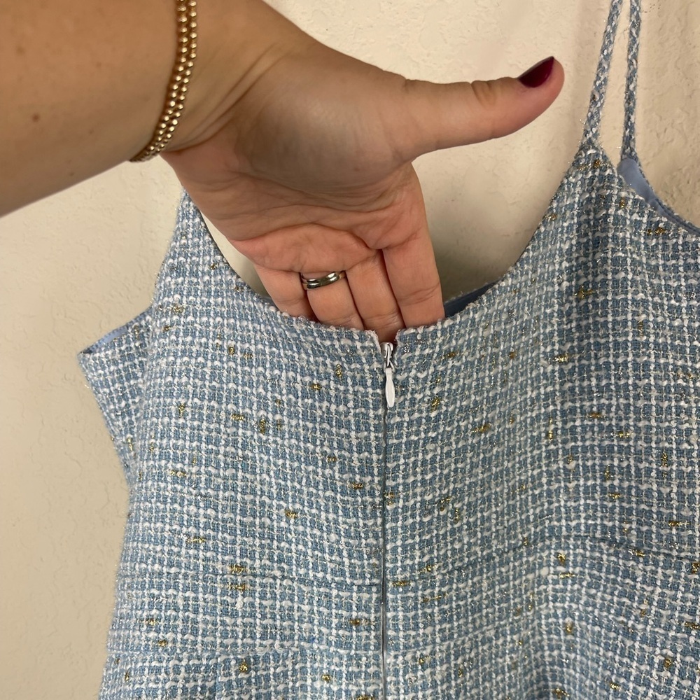 ASOS Luxe Boucle Mini Corsage Dress in Blue Tweed Size 10 - Picture 10 of 12
